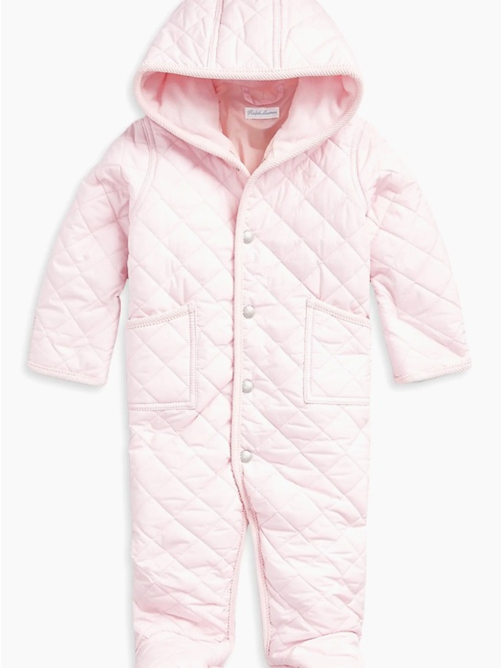 Ralph Lauren Baby Pink Quilted Hooded One-Piece